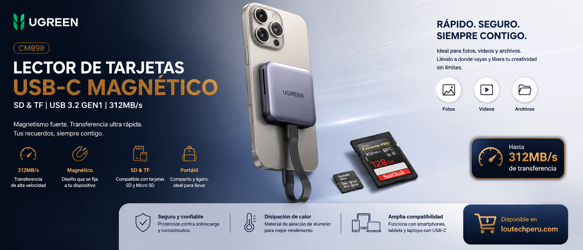 ugreen-lector-tarjetas-usb-c-magnetico-cm898 Lector de tarjetas USB-C magnético Ugreen SD y TF SD 4.0 CM898
