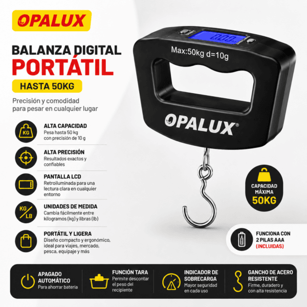 Balanza digital portátil para maletas de viaje hasta 50 kg Loutech