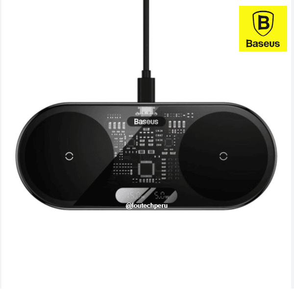 Cargador inalámbrico doble Baseus WXS010001 para smartphone y audífonos con tecnología Qi