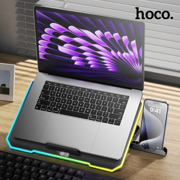 Cooler para laptop HOCO DH19 con ventiladores RGB y base ajustable de enfriamiento