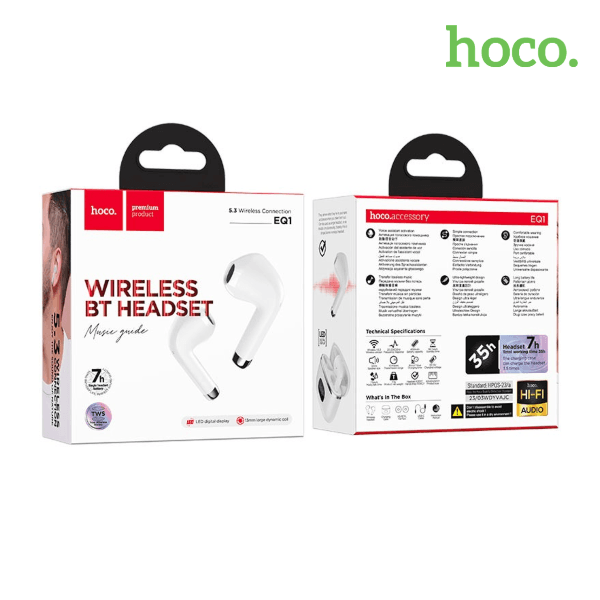 Auriculares Bluetooth HOCO EQ1 con tecnología 5.3 y estuche de carga portátil