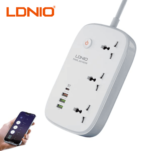 Tomacorriente inteligente LDNIO SCW3451 con WiFi, 3 enchufes AC y 4 puertos USB