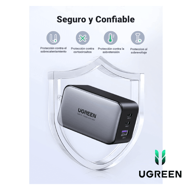 Cargador UGREEN Nexode CD244 de 65W con tecnología GaN y 3 puertos: 2 USB-C y 1 USB-A