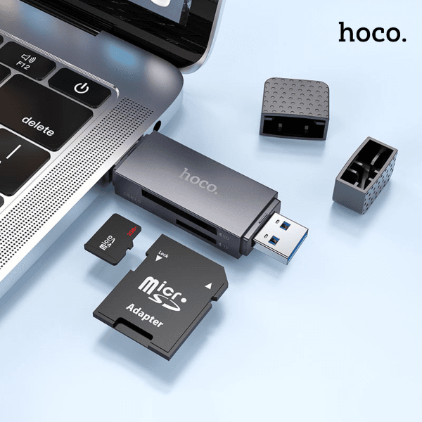 Adaptador OTG USB tipo C y USB 3.0 marca HOCO color gris metálico