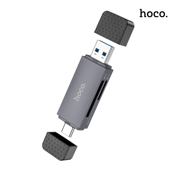 Adaptador OTG USB tipo C y USB 3.0 marca HOCO color gris metálico