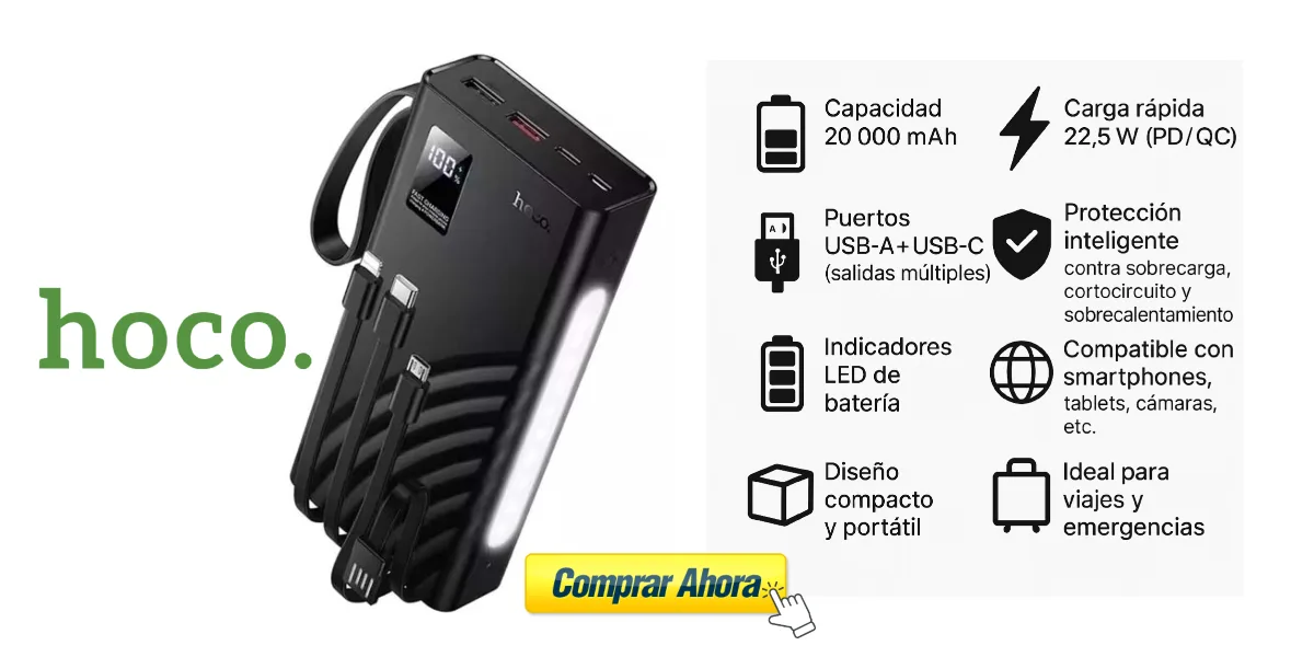 Power Bank HOCO J155 20000 mAh con carga rápida 22.5W PD/QC