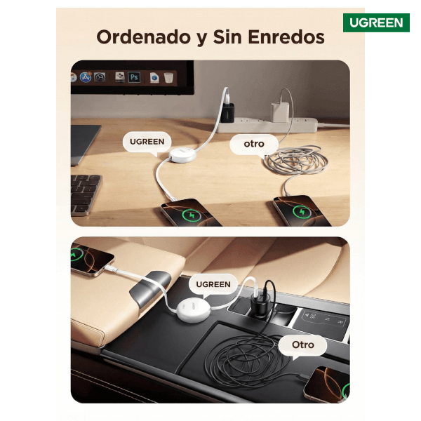 Cable USB C retráctil UGREEN 100W con resistencia de hasta 28 kg, carga rápida para MacBook y iPhone