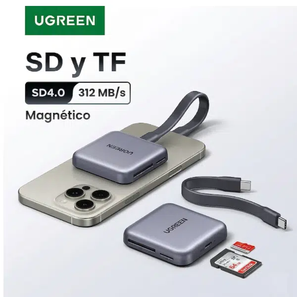 UGREEN lector de tarjetas USB-C magnético SD Micro SD 312MB/s para iPhone y laptop